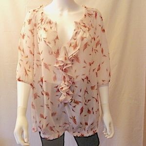a.n.a Cream Colored Shear Ruffed Pullover Peasant Blouse